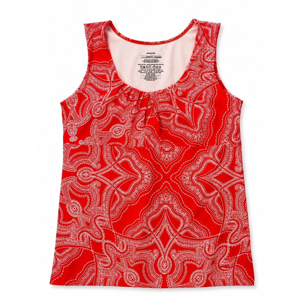 Patagonia Women XL Orange Paisley Print Tank Top Sleeveless Hiking Shirt
